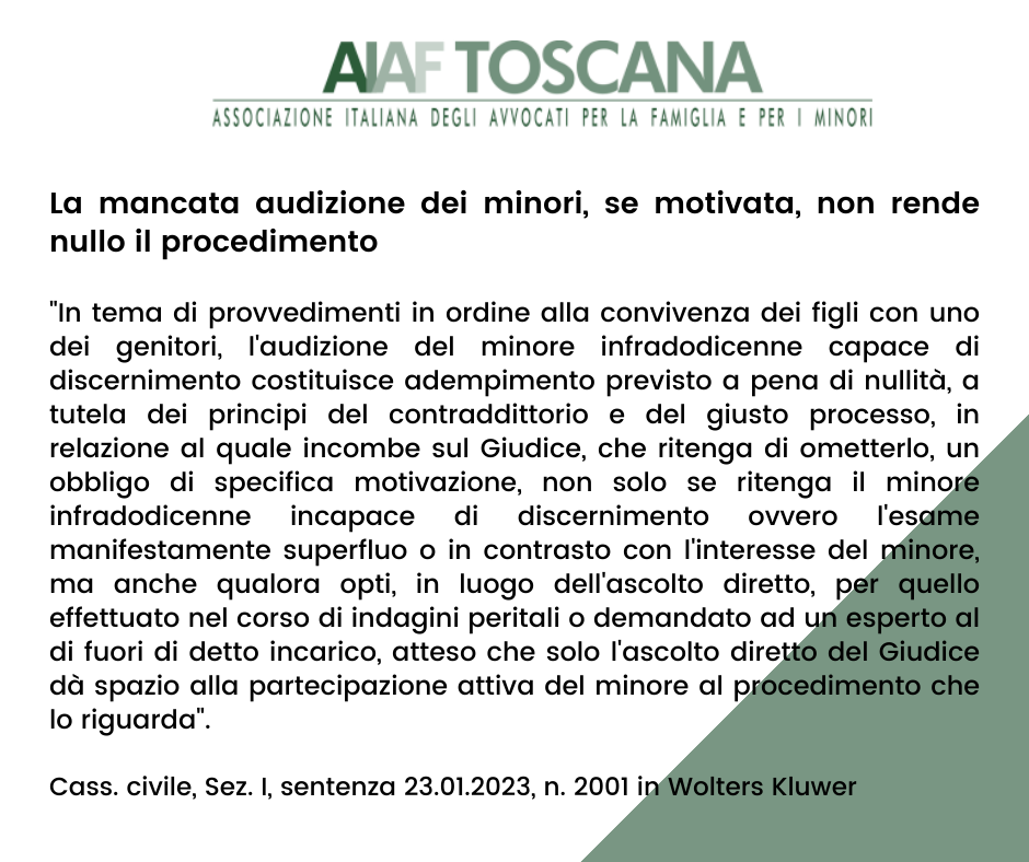 Rassegna Giurisprudenziale: La mancata audizione dei minori, se motivata, non rende nullo il procedimento